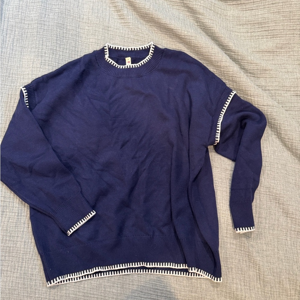 Amazon Women's Navy Sweater with White Trim
